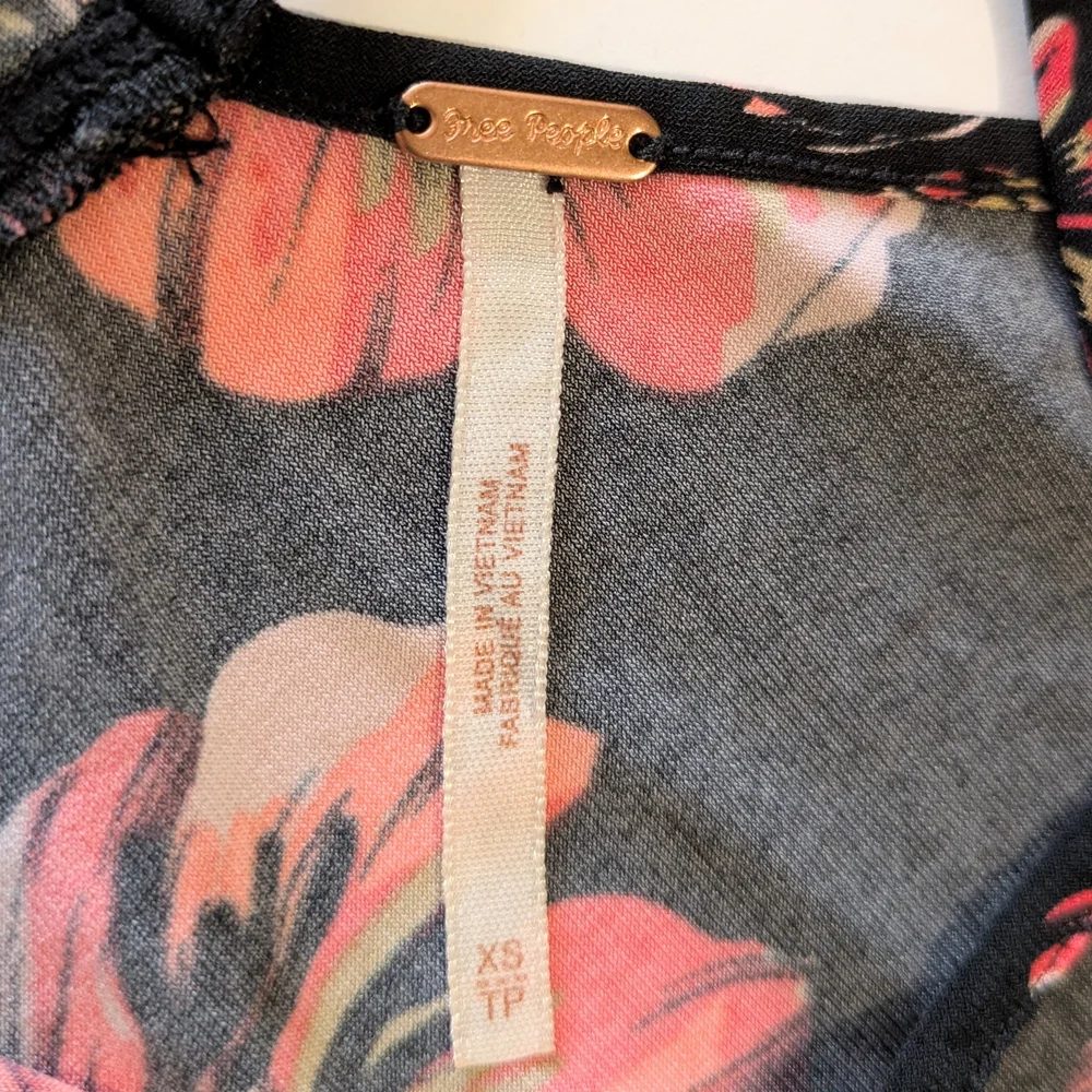 Free People Black Pink Floral Print Strappy Top Camisole V-neck Coquette